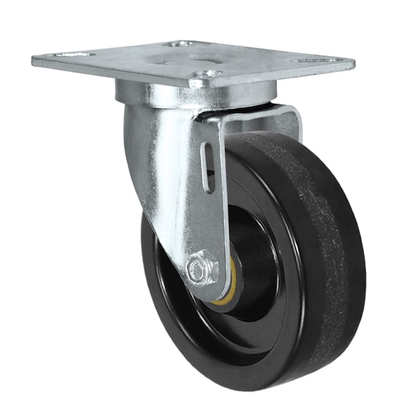 5"x1-1/4" Swivel Caster, Phenolic Wheel, 350 lbs Capacity, Plate